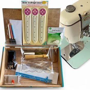 Vintage Multi Sewing Tailor Notions New Old Stock Painted Cigar Box Bundle